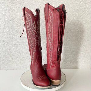 Lane MONICA Knee High Womens Cowboy Boots 8 Red Western Cowgirl Lace Up Tall